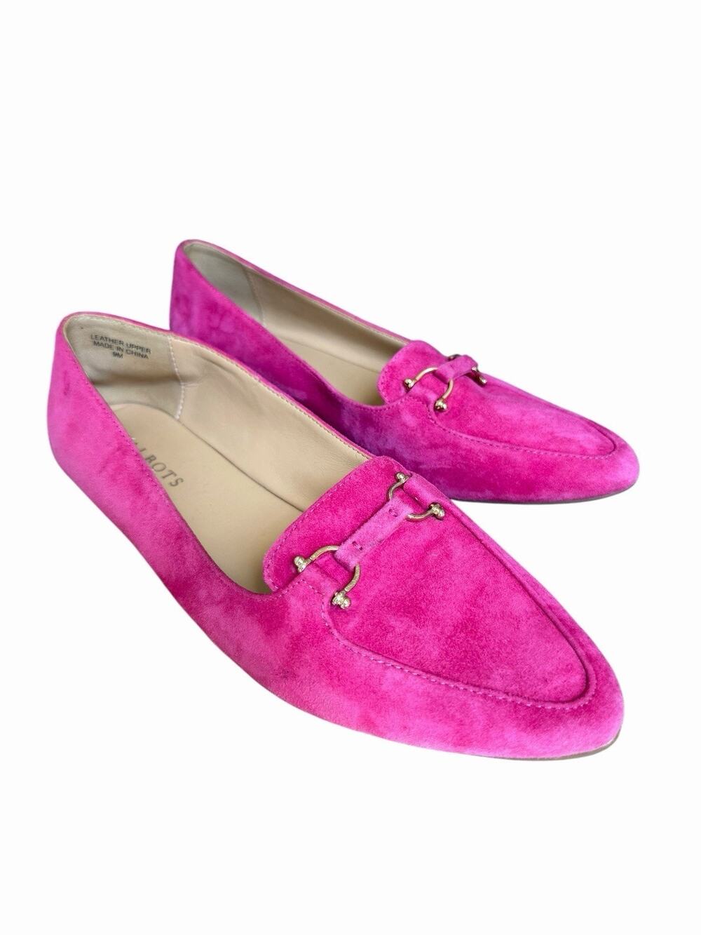 Talbots Suede Driving Loafers Size 9 Hot Pink Fuschia Gold Buckle Flats Slip On
